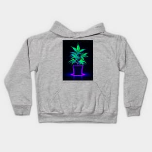 Neon Aesthetic Marijuana Pot Plant Kids Hoodie